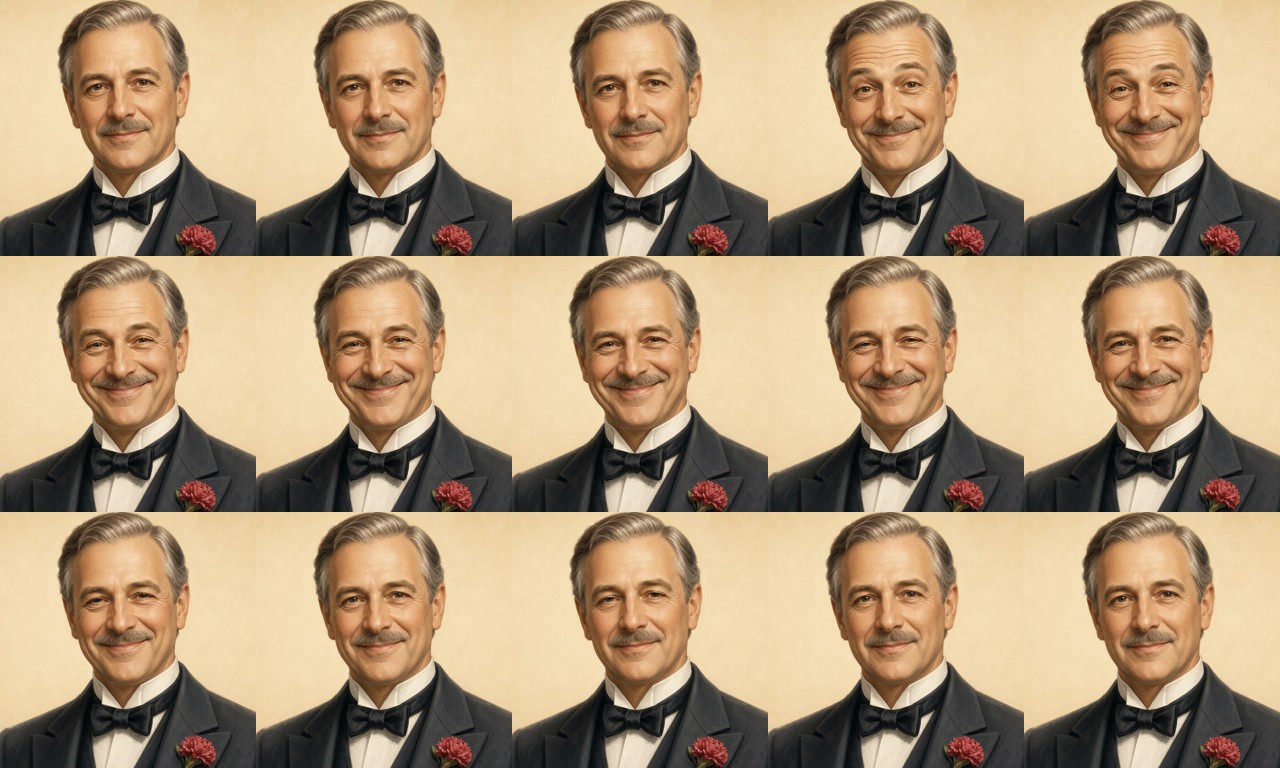 Contact sheet of Whitaker's Diplomat clip: fifteen frames, one per second, an eyebrow lifting into a wry smile and settling back
